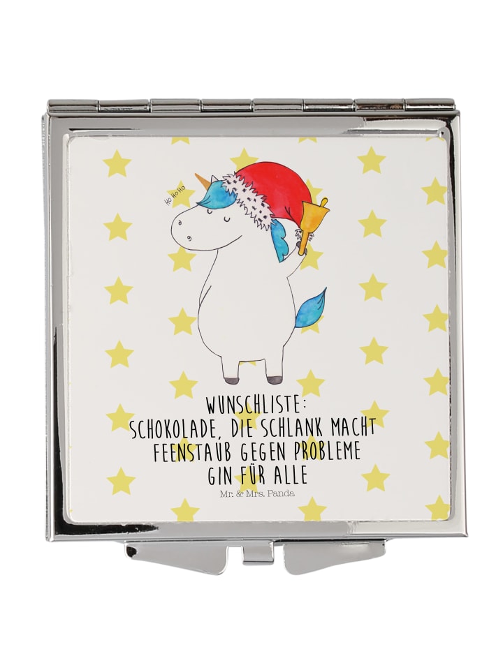 Klappspiegel Einhorn Weihnachtsmann mit Spruch in Weiß