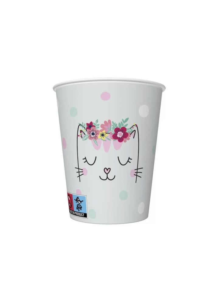 Katze Flowers Wreath Pappbecher, 8 Stk, 250 ml