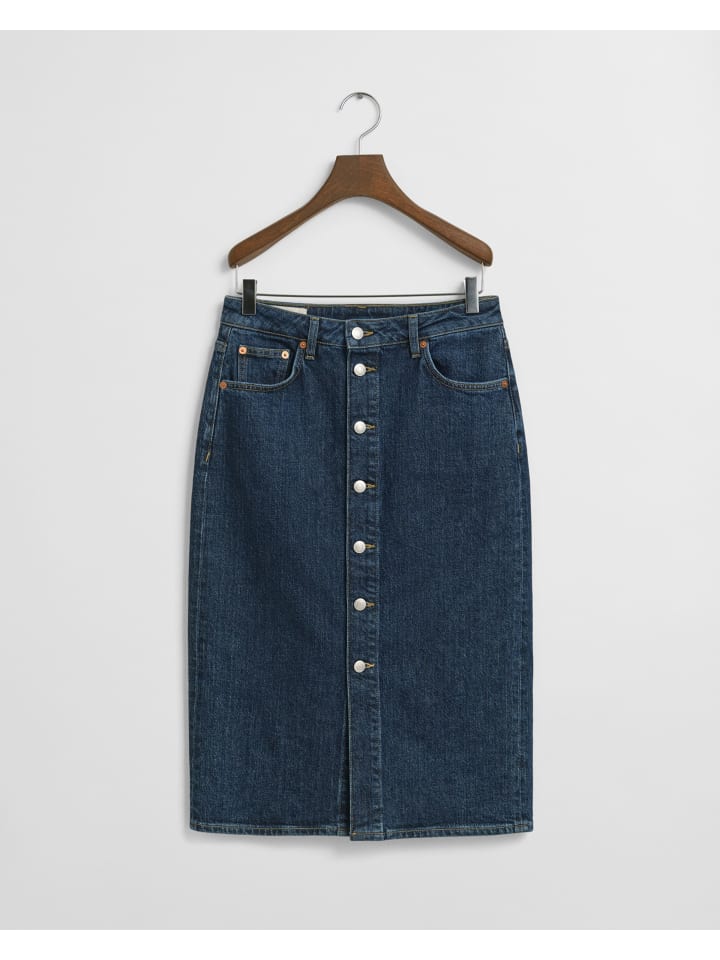 Jeansrock mit Knopfleiste in Dark Blue Worn In