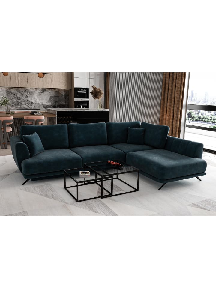 Lardo Recamiere Rechts in Blautanne - (L) 191 x (B) 276 x (H) 90 cm