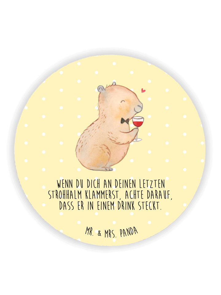 Magnet Capybara Wein mit Spruch in Gelb Pastell