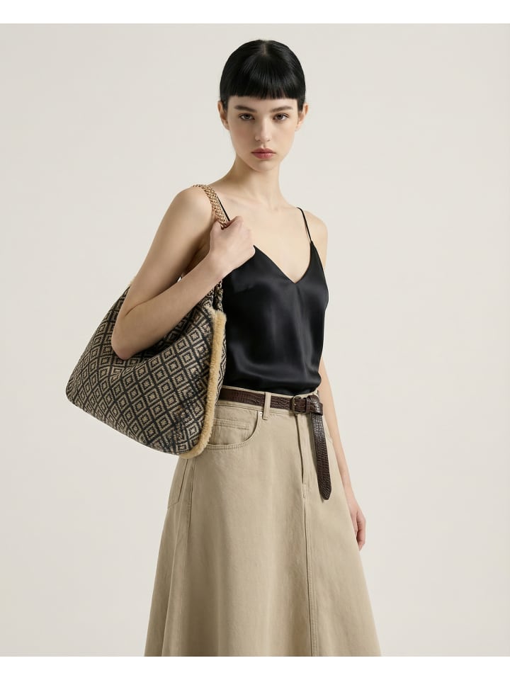 Schultertasche in BLACK+BEIGE