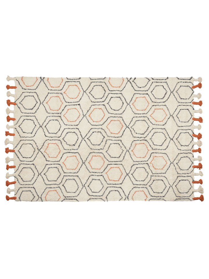 Kurzflor HAJIPUR in Beige/Orange/Schwarz - (W) 140 x (H) 1.4 x (L) 200 cm