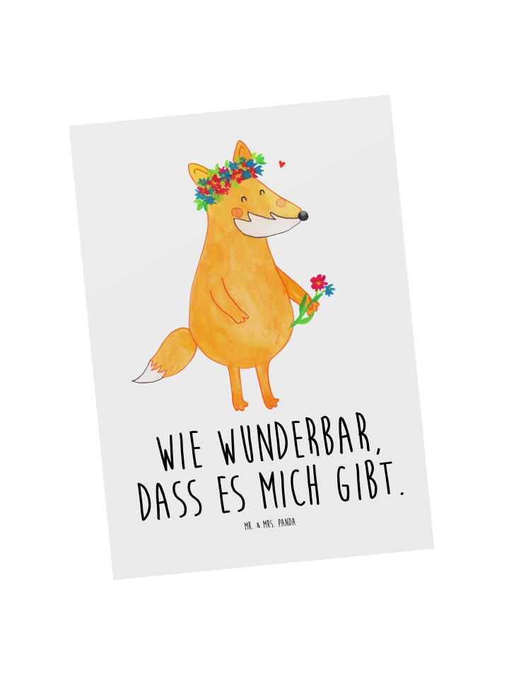 Postkarte Fuchs Blumen mit Spruch in Weiß