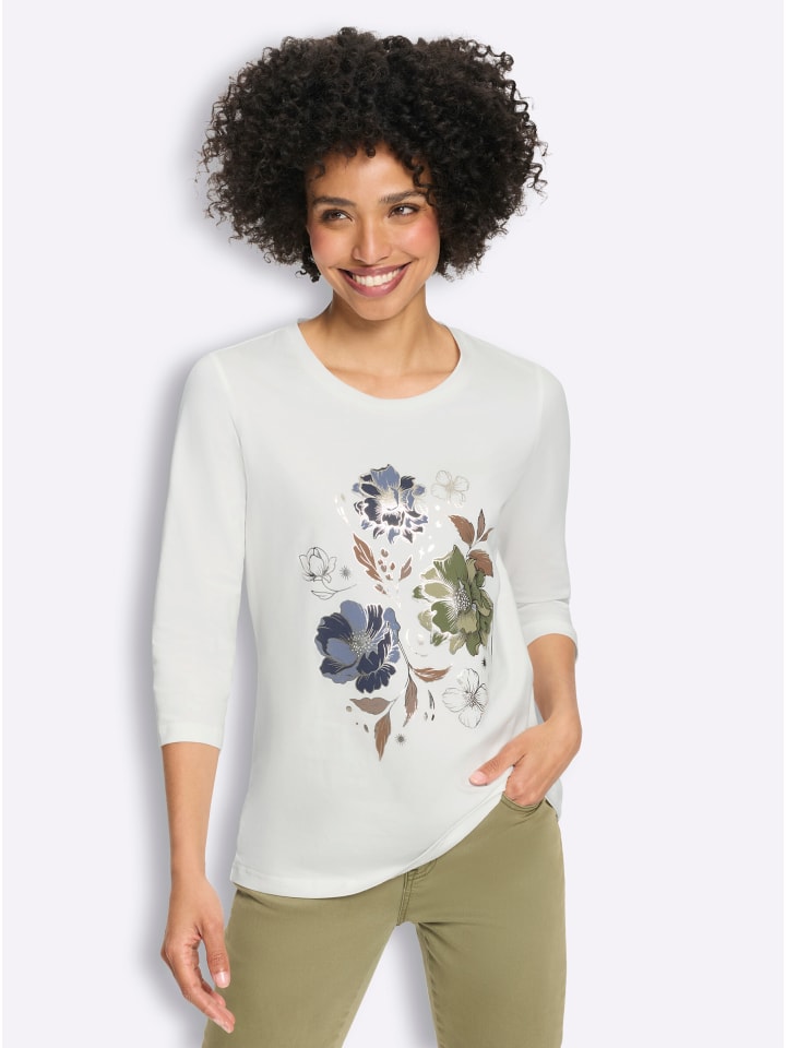 Druck-Shirt in ecru-braun-bedruckt