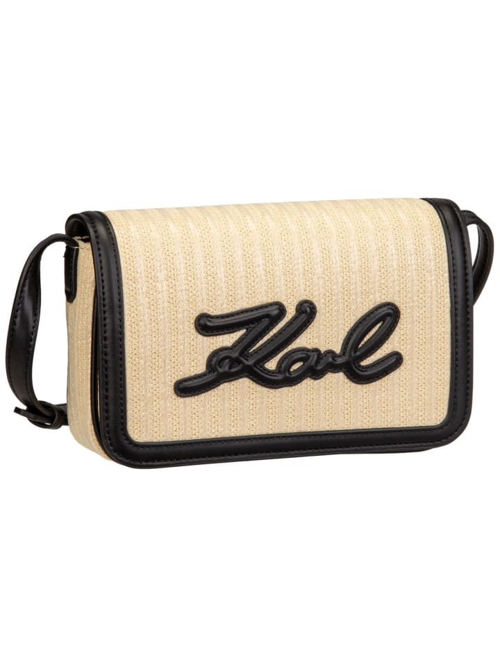 Umhängetasche K/Signature Raffia Crossbody in Natural/Black