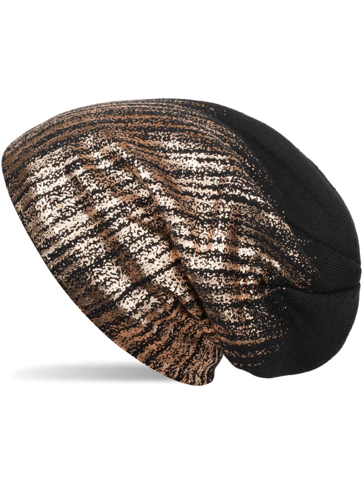 Feinstrick Beanie Mütze in Schwarz / Rosegold