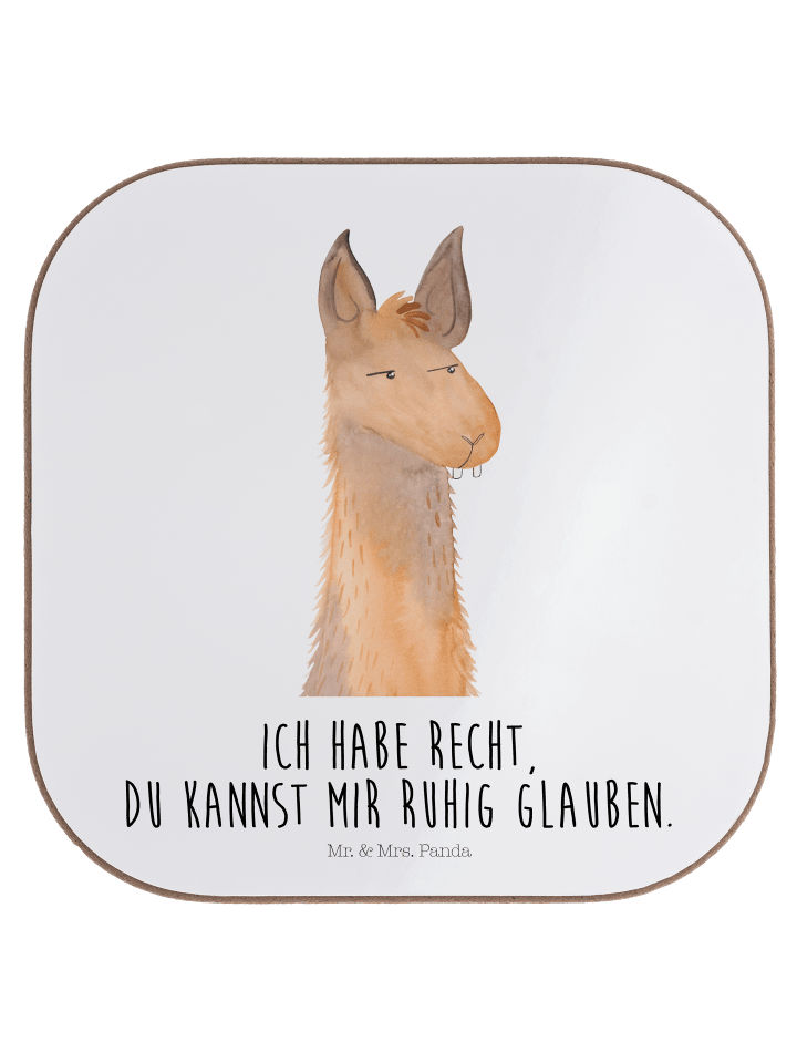 Glasuntersetzer Lamakopf Genervt mit Spruch in Weiß
