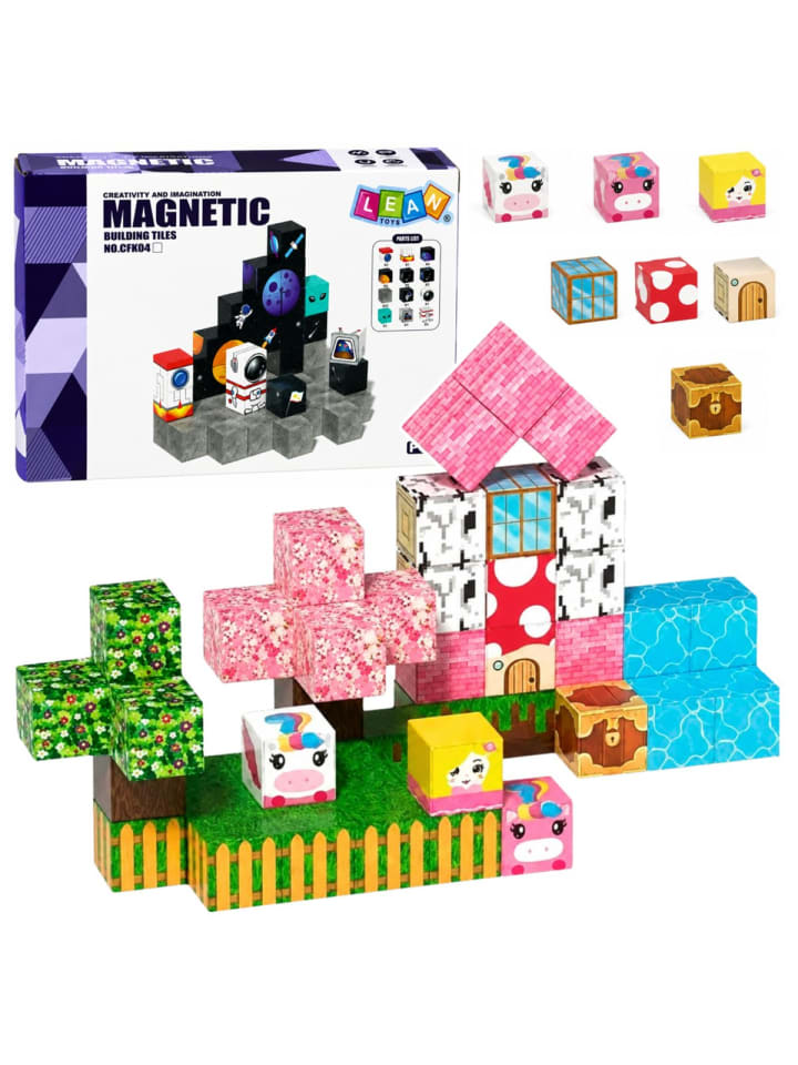 Set mit magnetischen Bausteinen, Würfeln, Pixel-Einhörnern, 3D, 50