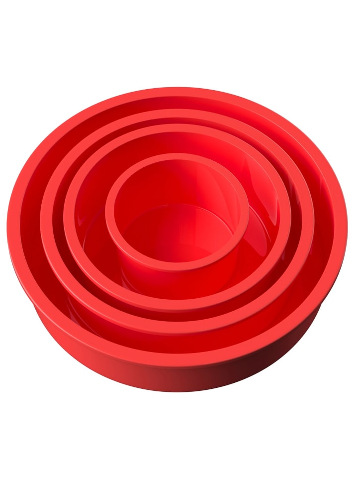 4-teiliges Set Silikon Kuchenbackformen in Rot