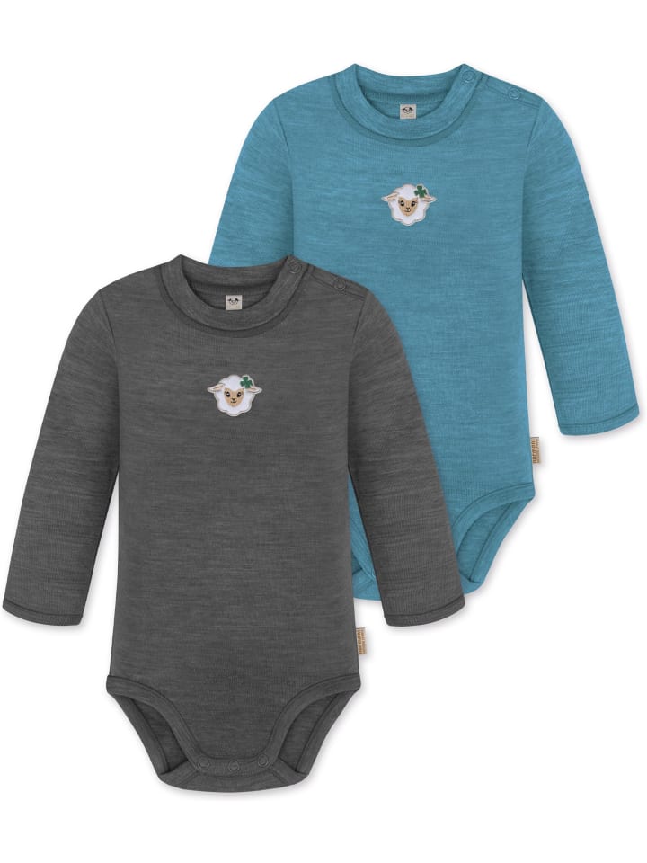 2er Pack Baby Merino Langarmbody Tuai in Blau/Anthrazit