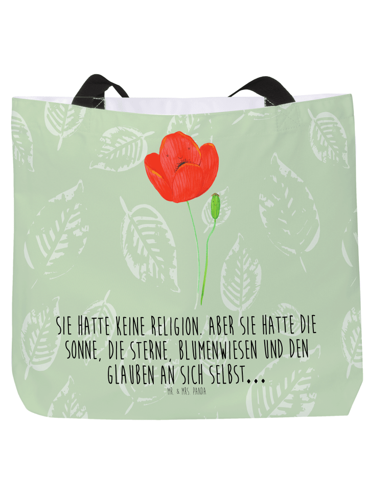Tasche Blume Mohnblume mit Spruch in Blattgrün