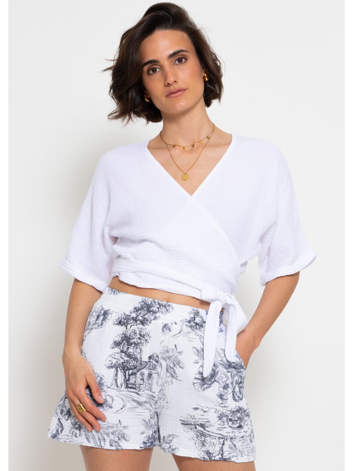 Musselin Bluse zum Wickeln in weiß