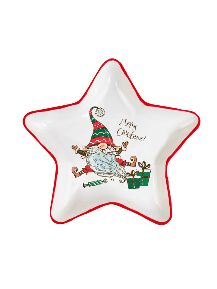 Teller Stern Merry Christmas Wichtel in Weiß - 18,5x18,5x2,3