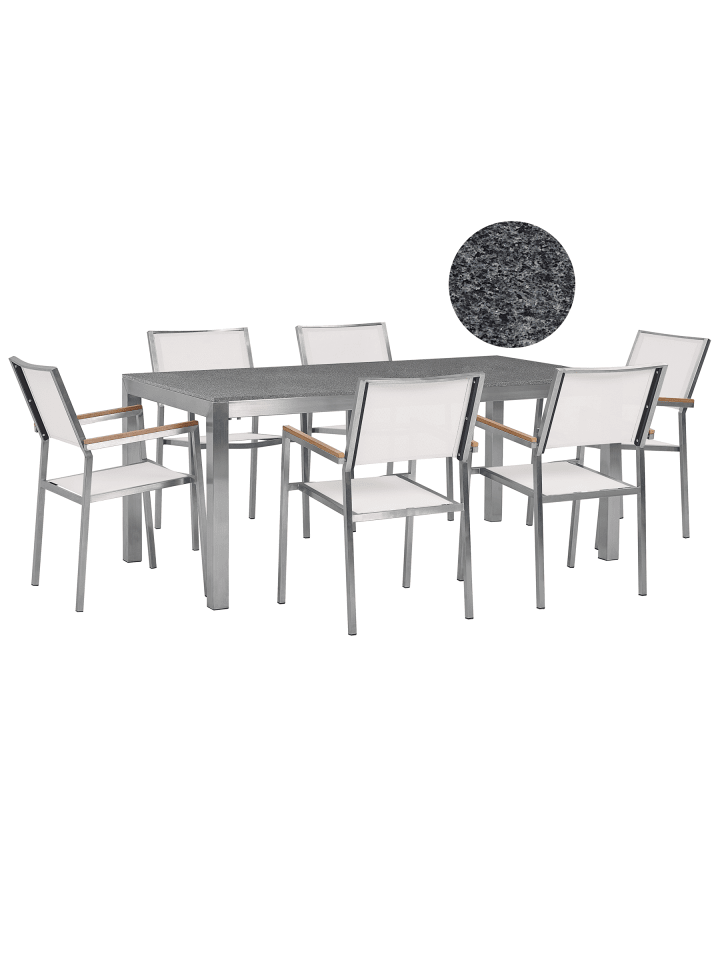 7-tlg Gartentisch Set GROSSETO in Grau/Weiß/Silber