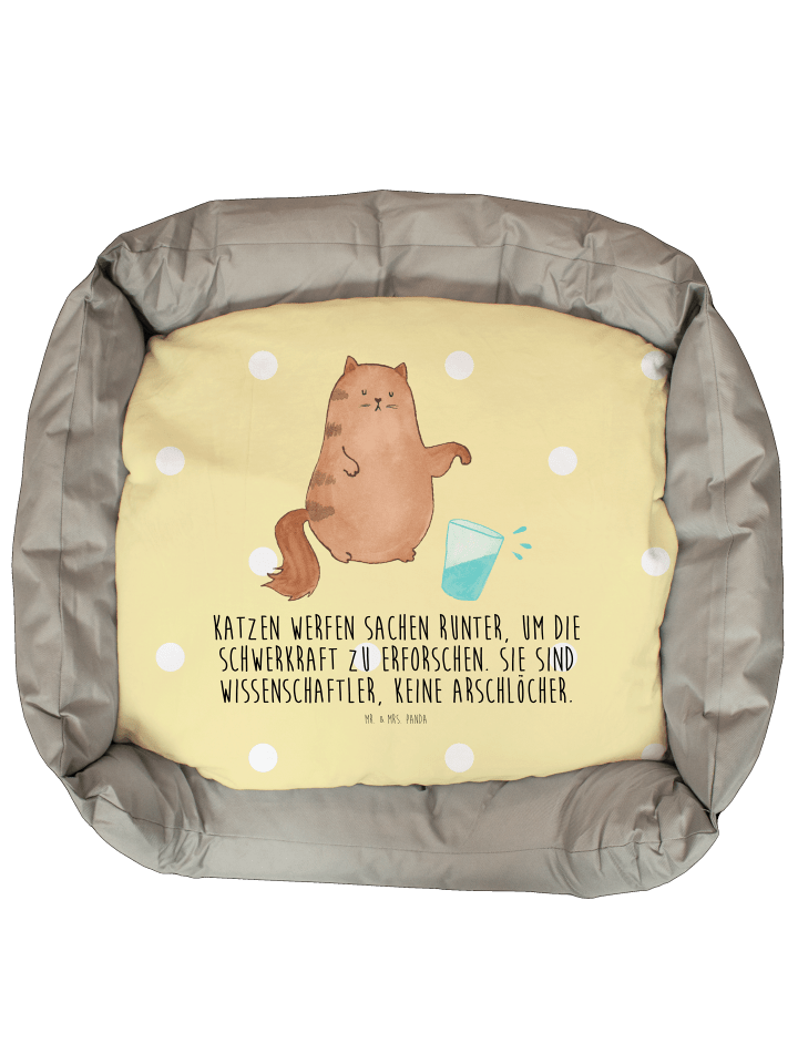 Katzenbett Katze Wasserglas mit Spruch in Gelb Pastell