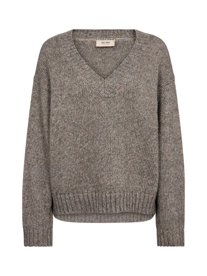 Welma Glam V-Neck Knit in Dark Grey Melange