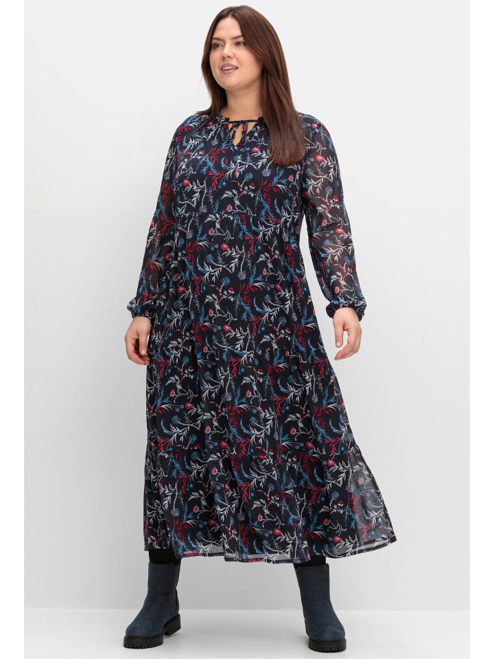 Maxikleid in tiefblau-gemustert