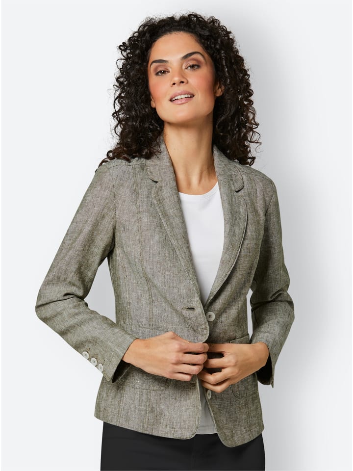 Leinen-Blazer in khaki-weiß-meliert