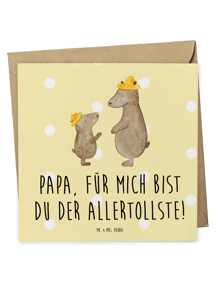 Deluxe Karte Bären mit Hut mit Spruch in Gelb Pastell