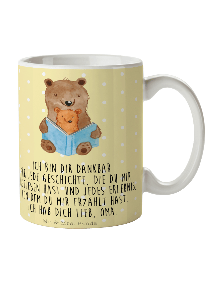 Tasse Bären Buch mit Spruch in Gelb Pastell