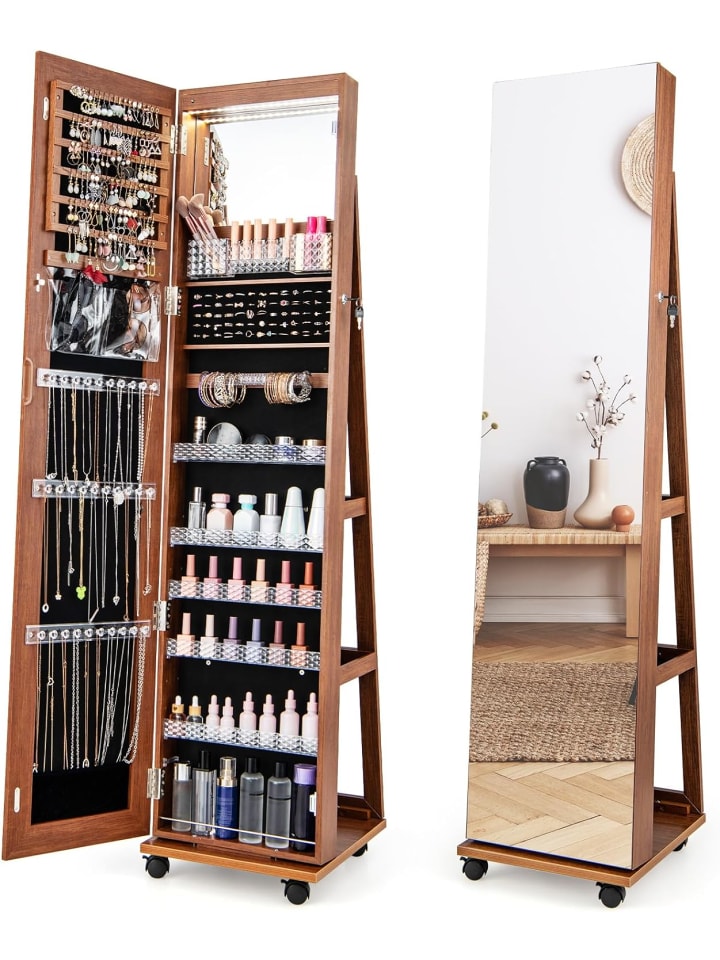 Schmuckschrank LED mit Rollen in Braun