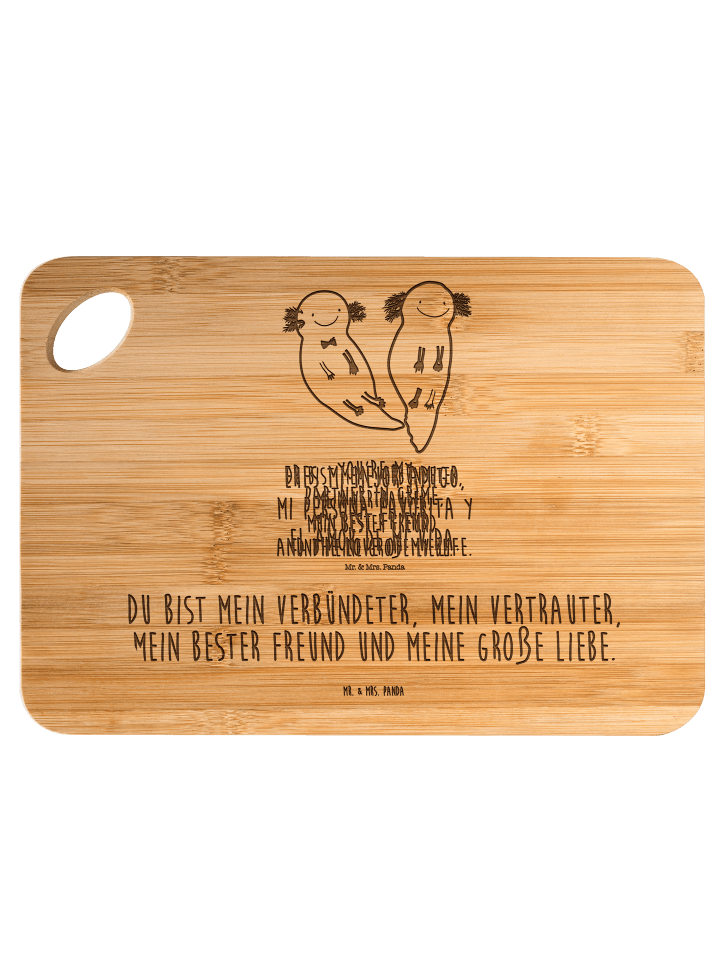 Bambus - Schneidebrett Axolotl Freundin mit Spruch in Braun