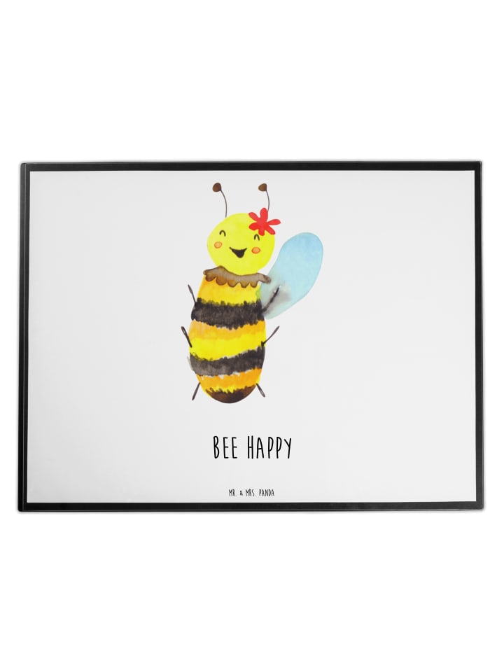 Schreibtischunterlage Biene Happy mit Spruch in Weiß