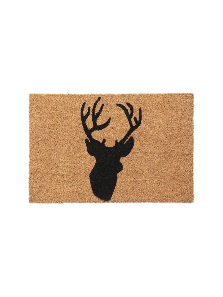 Kokosfußmatte "Hirsch" in Natur/ Schwarz - 40 x 60 cm