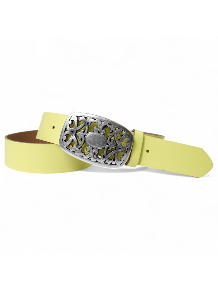 Ledergürtel Blumen Schnalle in Lemon