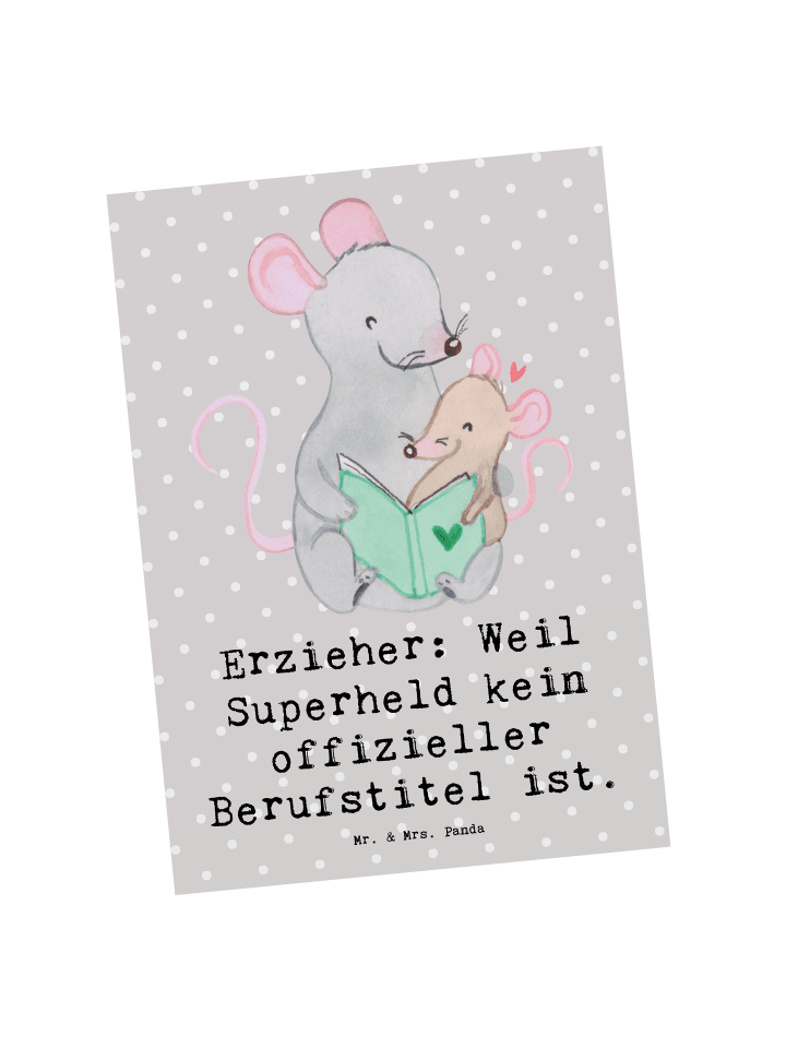 Postkarte Erzieher Superheld mit Spruch in Grau Pastell