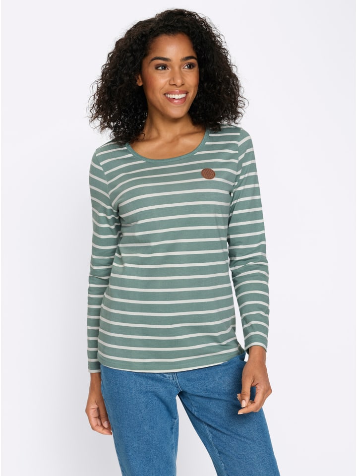 Ringelshirt in jade-ecru-geringelt
