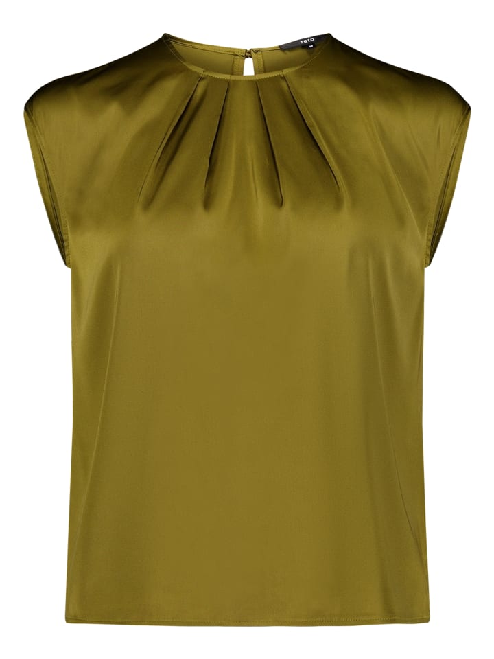 Satin-Bluse mit Rundhalsausschnitt in Fir Green
