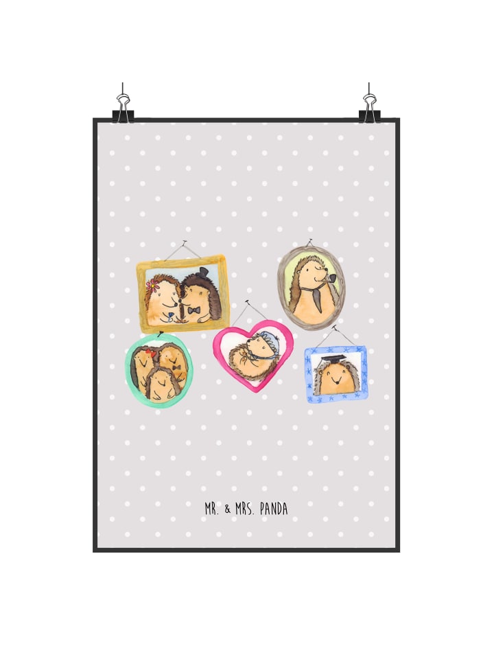Wandbild Igel Familie ohne Spruch in Grau Pastell