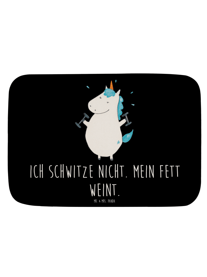 Badvorleger Einhorn Fitness mit Spruch in Schwarz