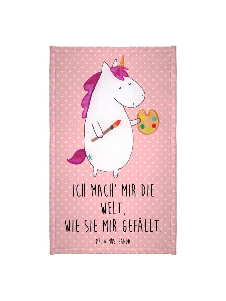 Handtuch Einhorn Künstler mit Spruch in Rot Pastell