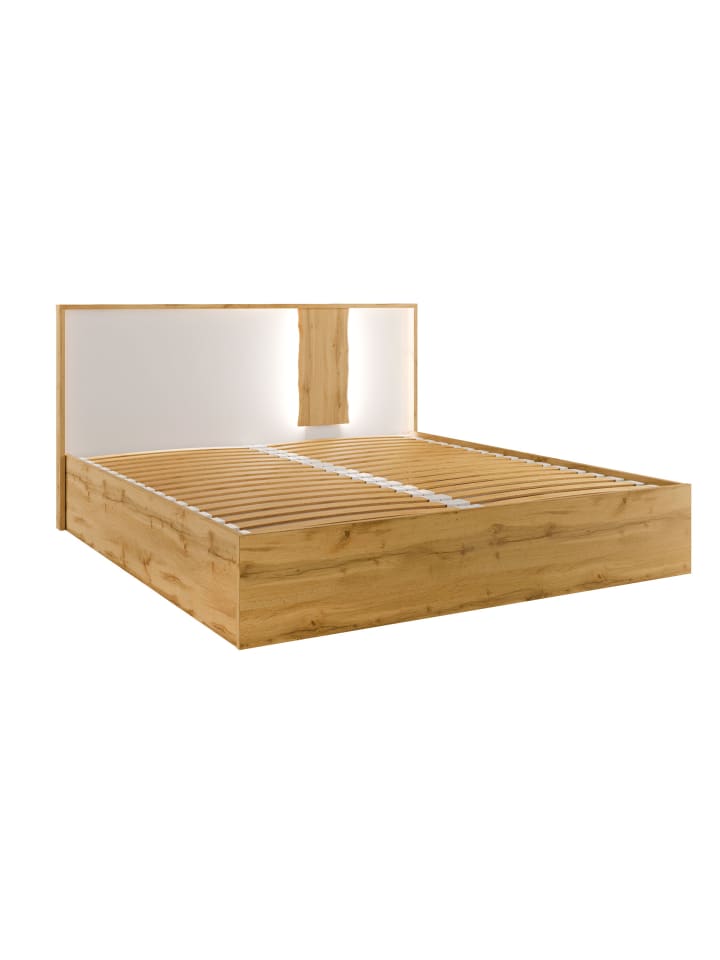 Doppelbett Wood Eiche Wotan / weiß Hochglanz 190 / 206 / 102cm