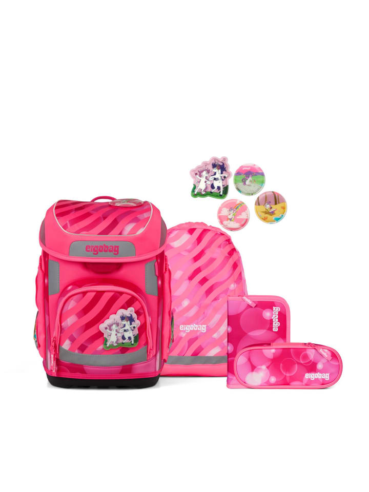 Grundschulranzen-Set, CUBO "KuntBärbuntes Einhorn" 5-tlg. in Pink