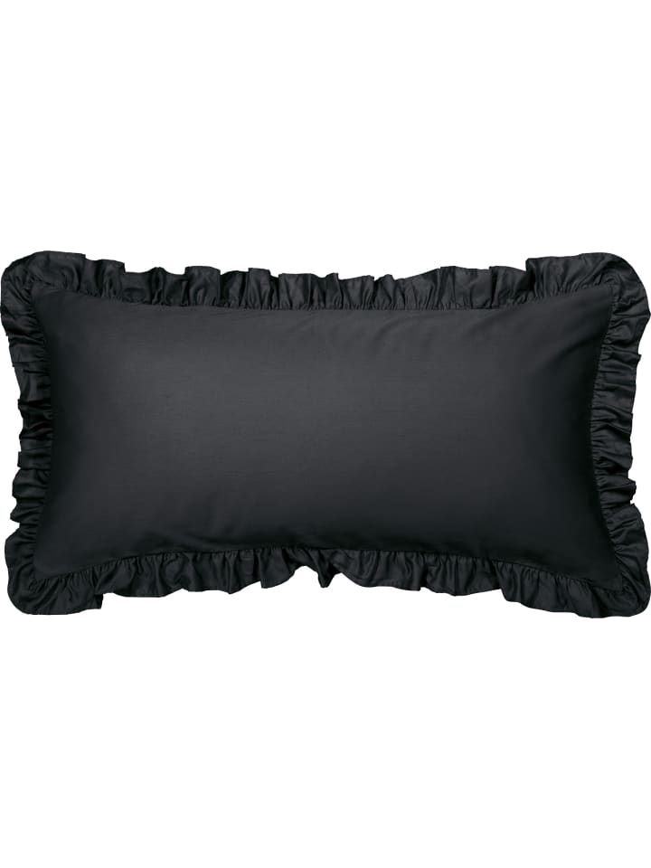 Mako-Satin Kissenbezug mit Volant Landshut in schwarz