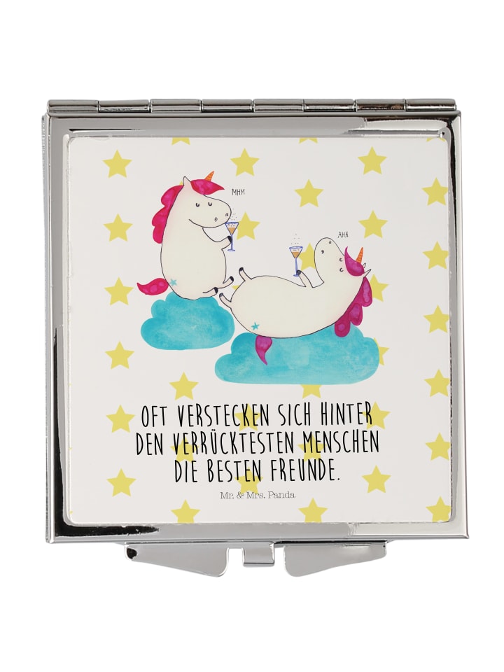 Kosmetikspiegel Einhorn Sekt mit Spruch in Weiß