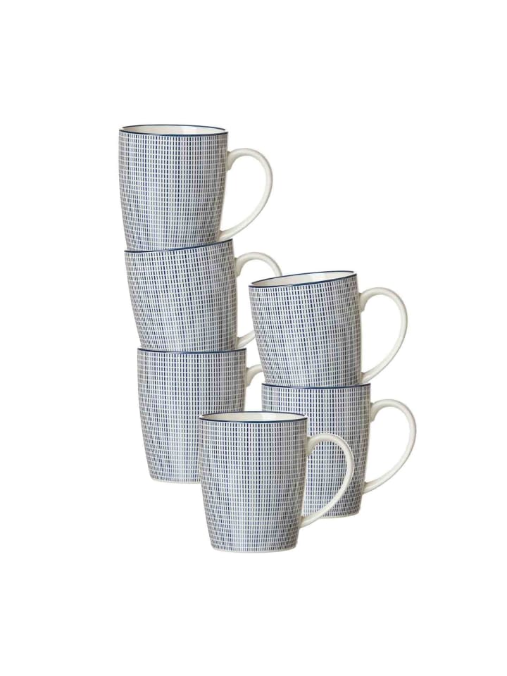 6er Set Henkelbecher Royal Makoto in Blau-Weiß 350 ml