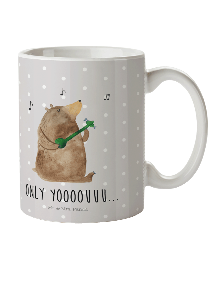 Tasse Bär Gitarre mit Spruch in Grau Pastell