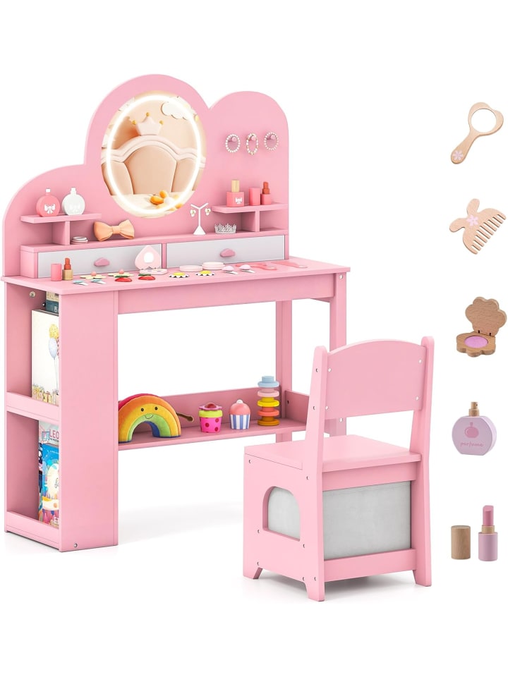 Kinder Schminktisch mit Beleuchtung ab 3 Jahren in Rosa