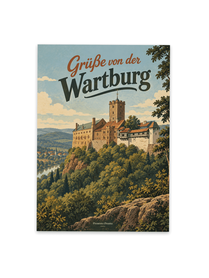 Kunstkarte Burg nostalgisch Design mit Spruch in Weiß