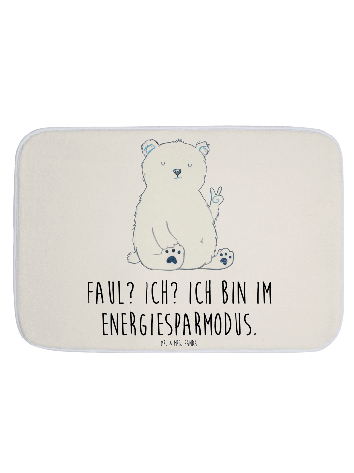 Badeteppich Eisbär Faul mit Spruch in Weiß