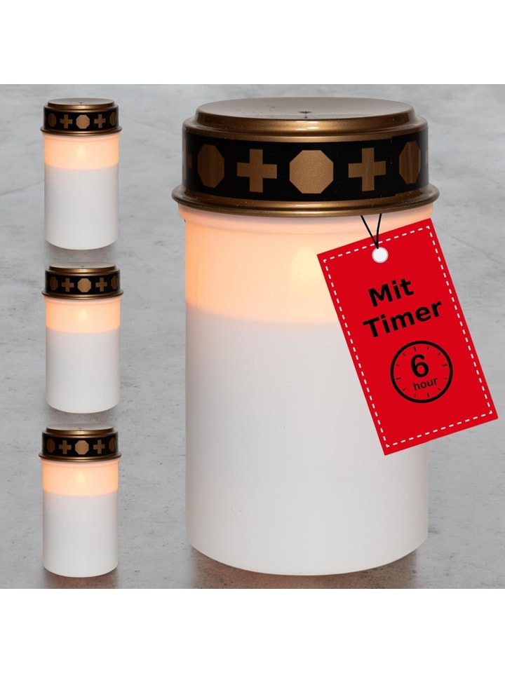 Novaliv LED Grablicht ohne Batterie und Timer 6/18 weiß 4x Dauerbrenne in Weiß