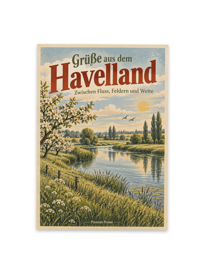 Postkarte Landschaft nostalgisch Design mit Spruch in Weiß