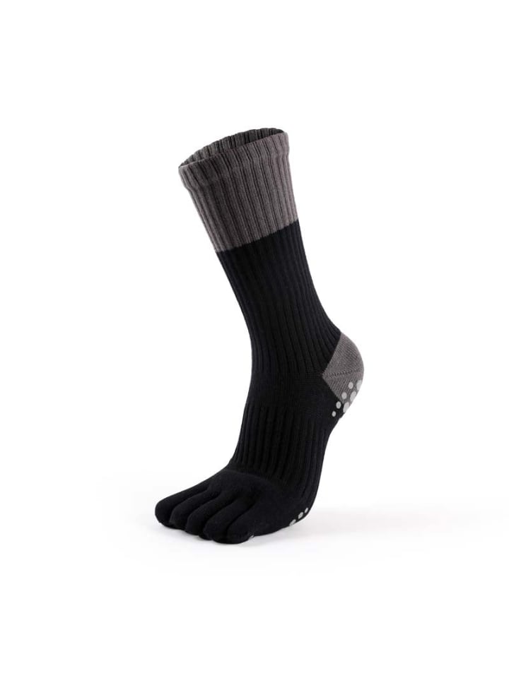 Lange Yoga-/Pilates-Zehensocken -Color-Block – Anti-Rutsch in Schwarz/Grau