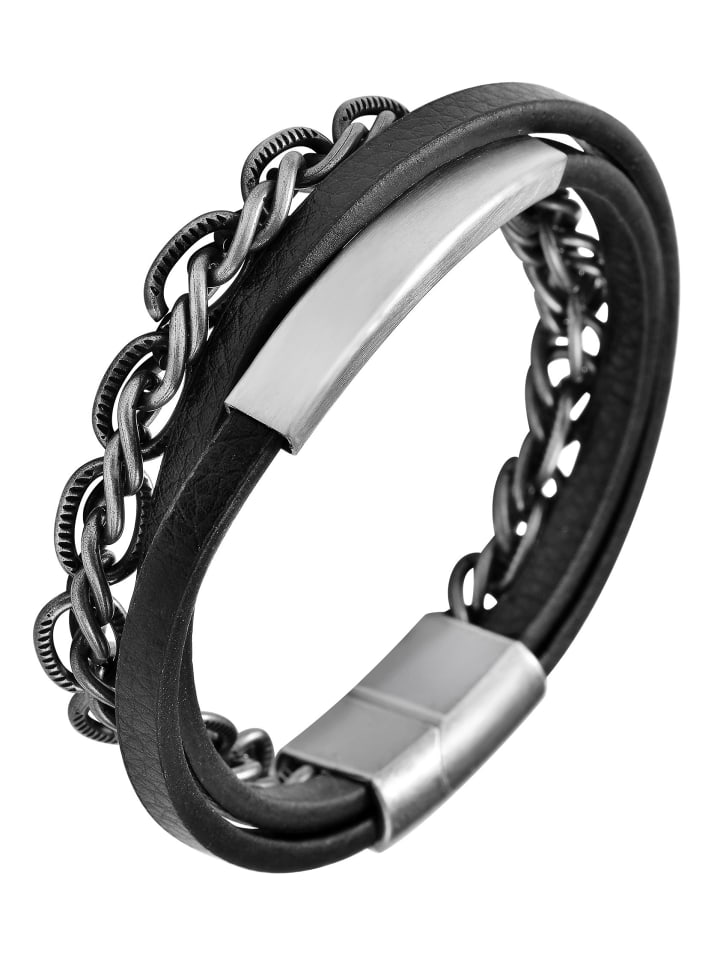 Unisex Armband – Lederarmband aus Leder 23 cm in schwarz