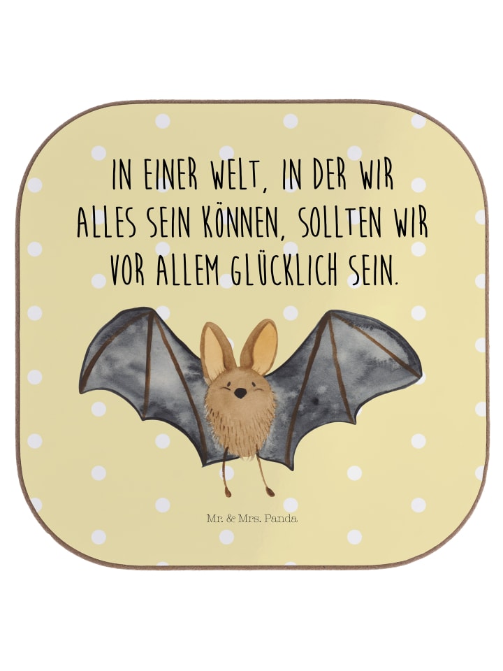Untersetzer Fledermaus Flügel mit Spruch in Gelb Pastell